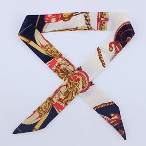 Silk-Feel Navy, Red & Cream Twilly Scarf